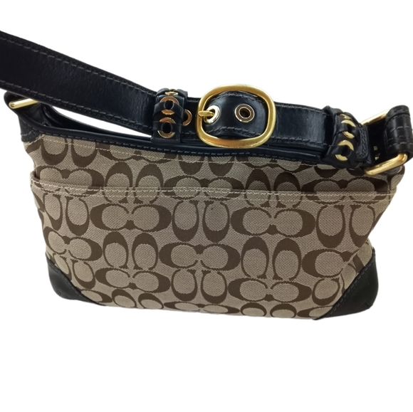 Coach Handbags - COACH Bleeker Signature Jacquard Shoulder Bag Hobo Brown Black